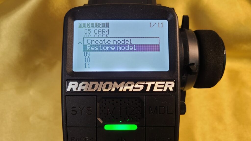 Restore model option on MT12 Model screen.